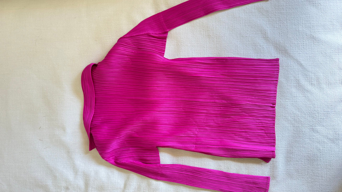Issey Miyake Pleats Please Fuchsia Button-Up Top