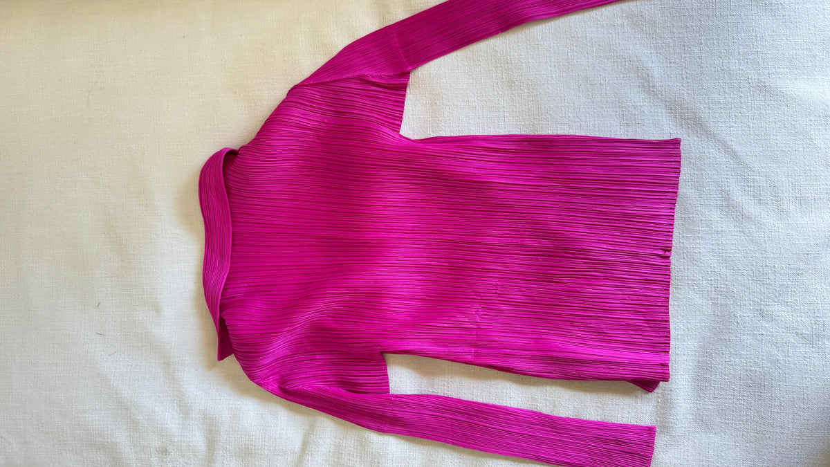 Issey Miyake Pleats Please Fuchsia Button-Up Top