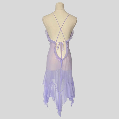 Asymmetrical ruffled sheer dress in lilac