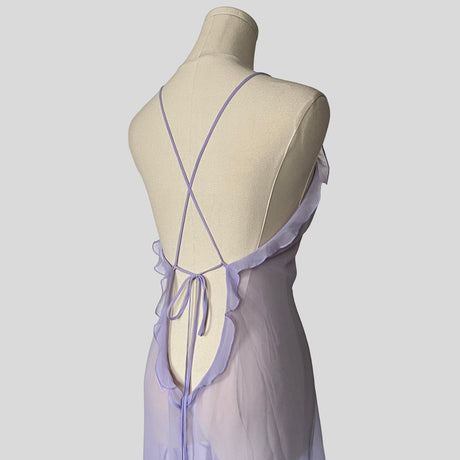 Asymmetrical ruffled sheer dress in lilac