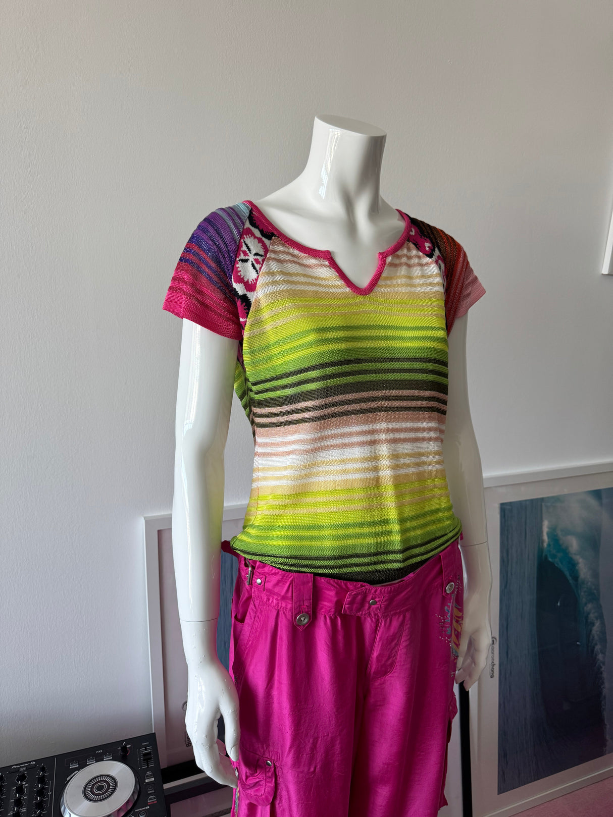 CHRISTIAN LACROIX Multicolor Stripe Knit Short Sleeve Top