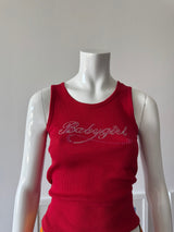 Red Ribbed Tank Top with Babygirl Logo