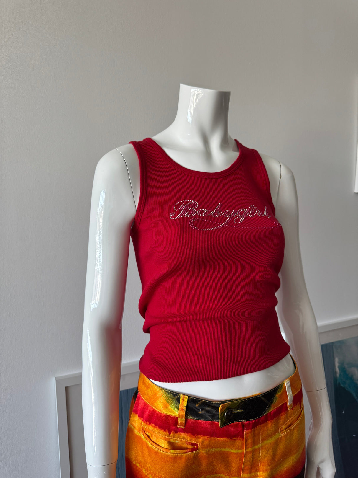 Red Ribbed Tank Top with Babygirl Logo