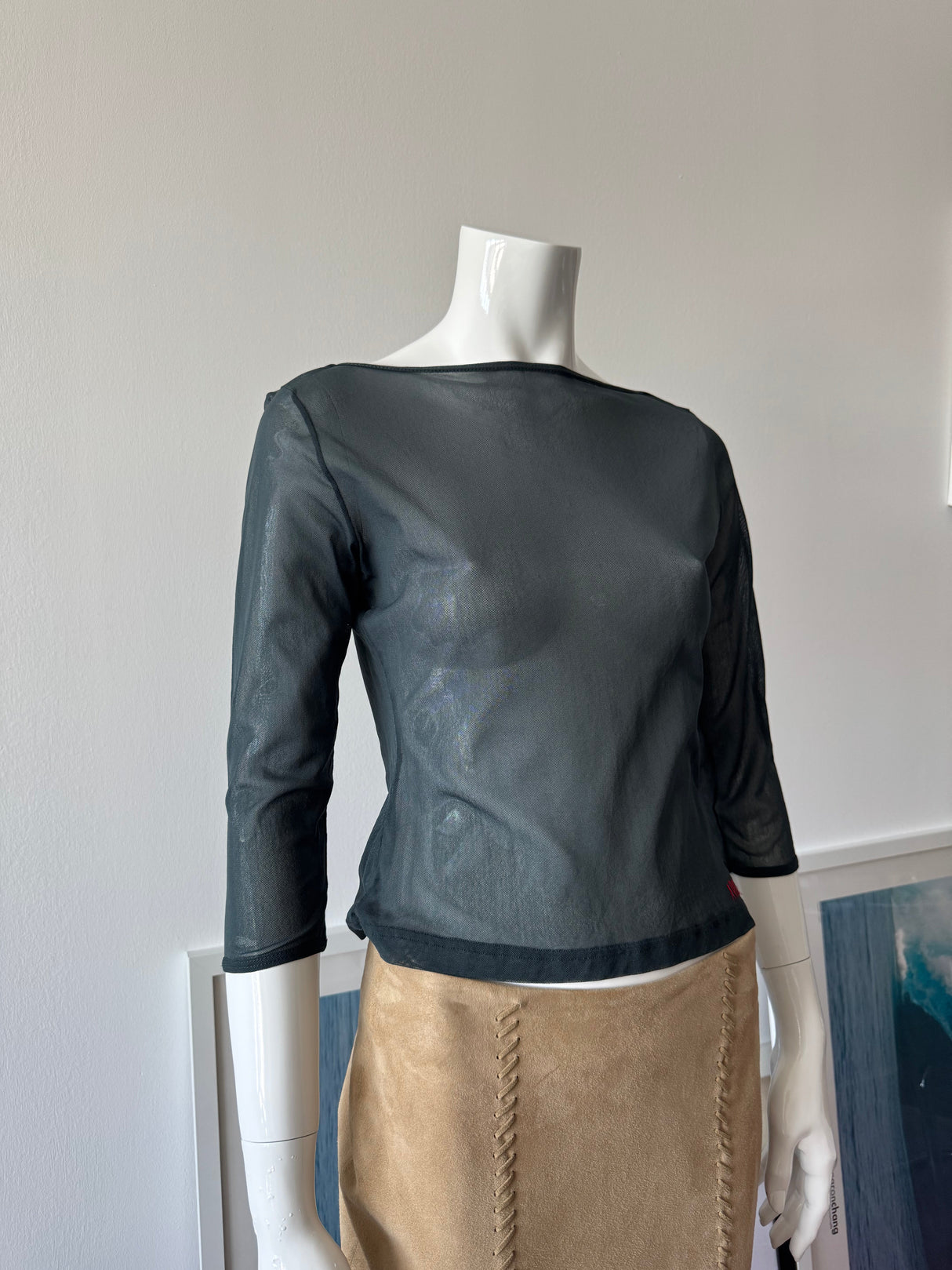 Grey Mesh 3/4 Sleeve Top