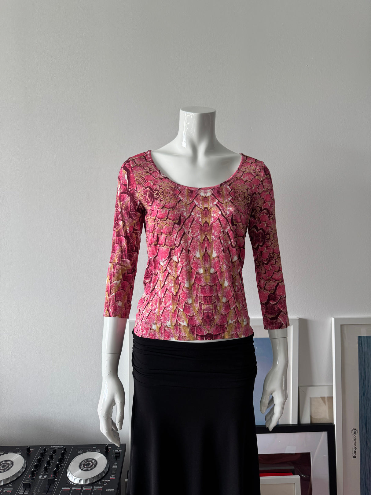 JUST CAVALLI Pink Snakeskin 3/4 Sleeve Top