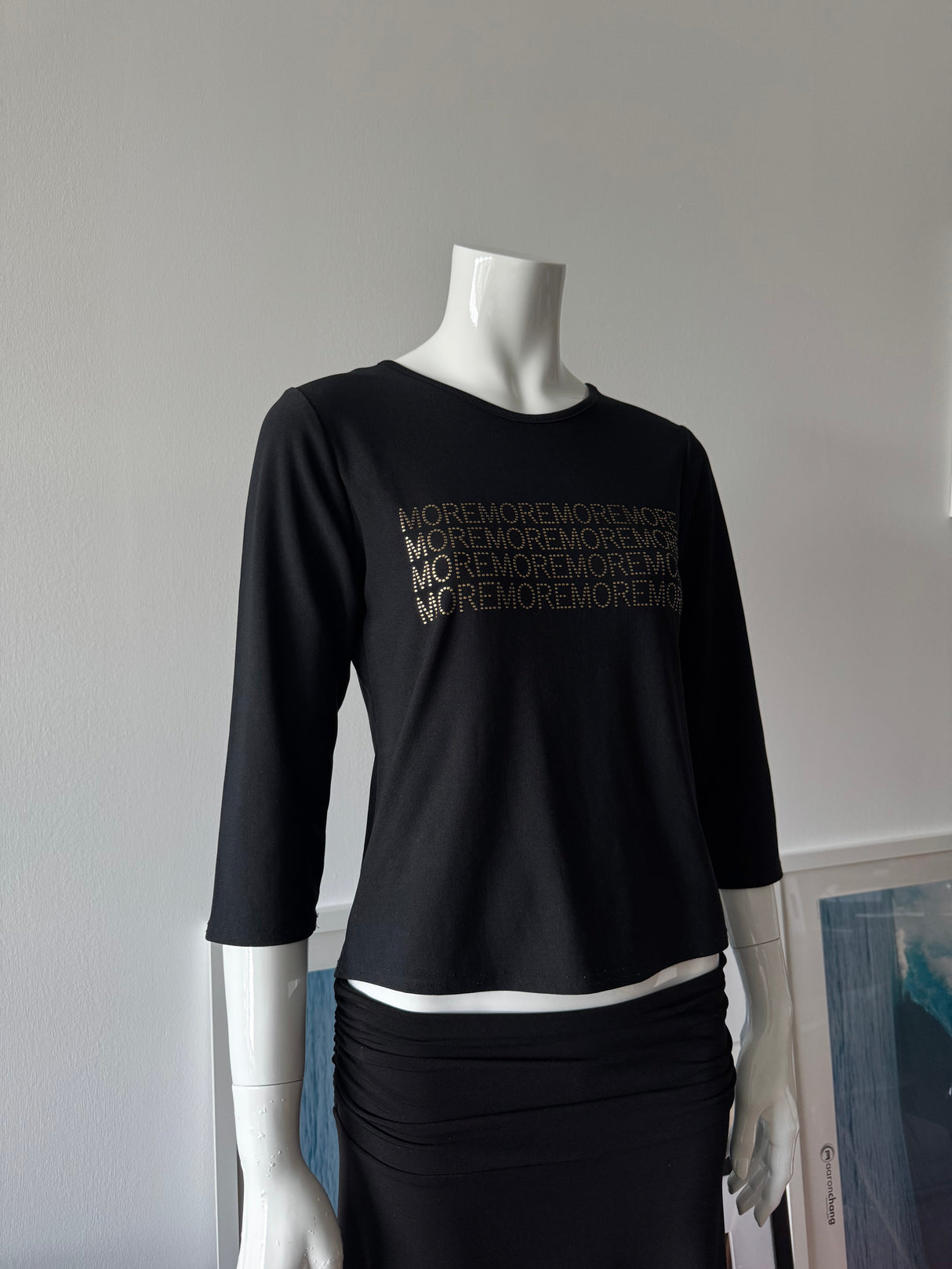 Black Long Sleeve Top with MORE MORE Gold Graphic