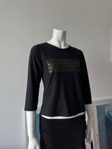 Black Long Sleeve Top with MORE MORE Gold Graphic