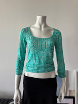 JUST CAVALLI Blue Snakeskin Print 3/4 Sleeve Top