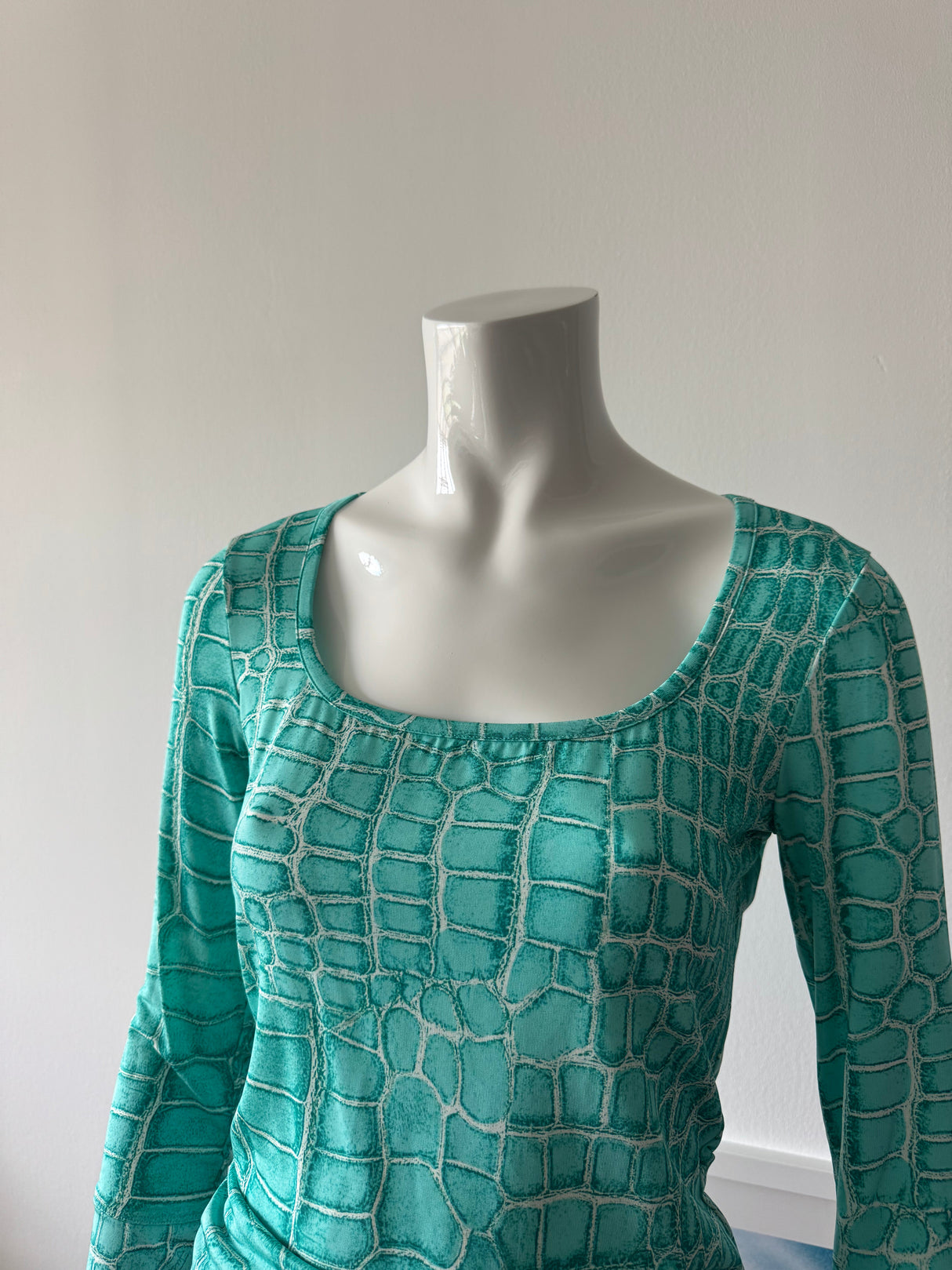 JUST CAVALLI Blue Snakeskin Print 3/4 Sleeve Top
