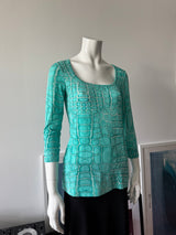 JUST CAVALLI Blue Snakeskin Print 3/4 Sleeve Top