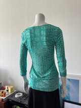 JUST CAVALLI Blue Snakeskin Print 3/4 Sleeve Top