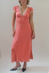 Pink silk lace maxi dress