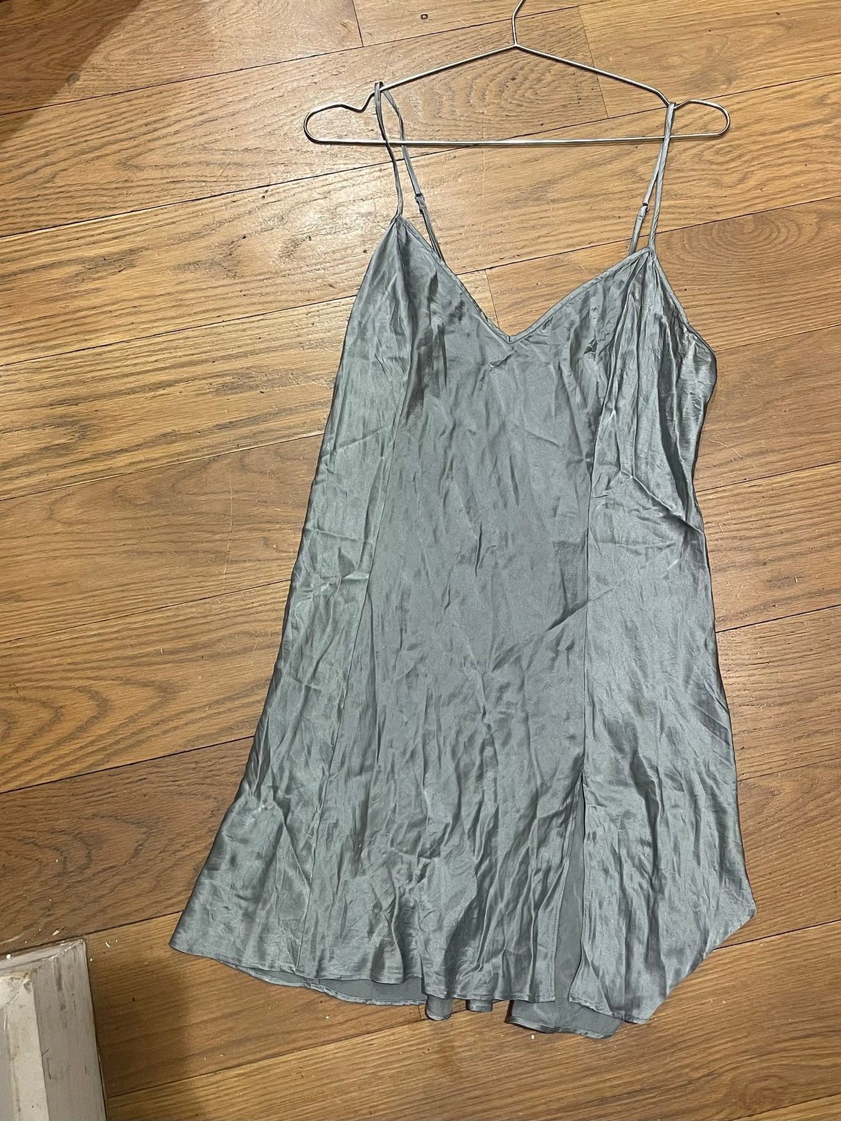 sage green/grey slip dress