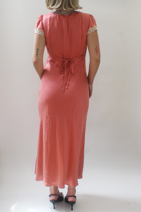 Pink silk lace maxi dress