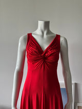 LES COPAINS Red Ruched Front Midi Dress