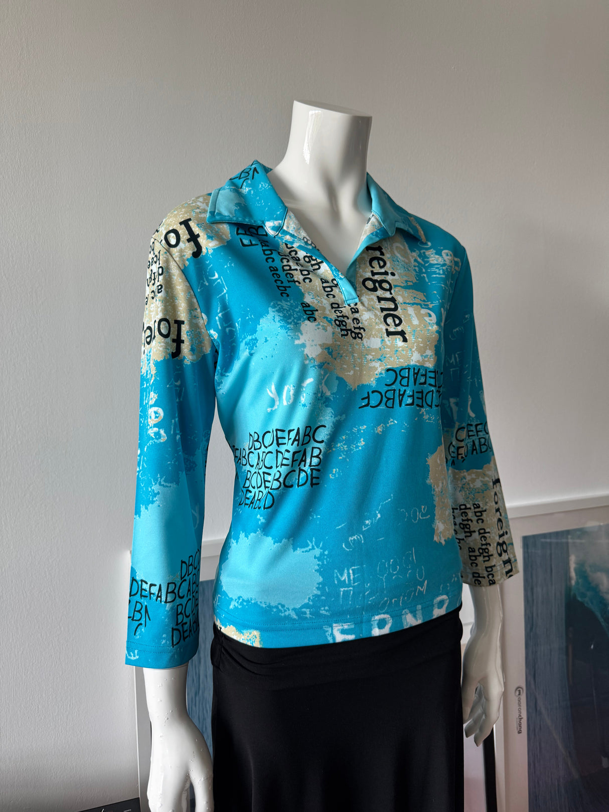 Blue Map Graphic Print Long Sleeve Top