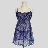 Sheer ruffled babydoll dress with matching panties in navy floral