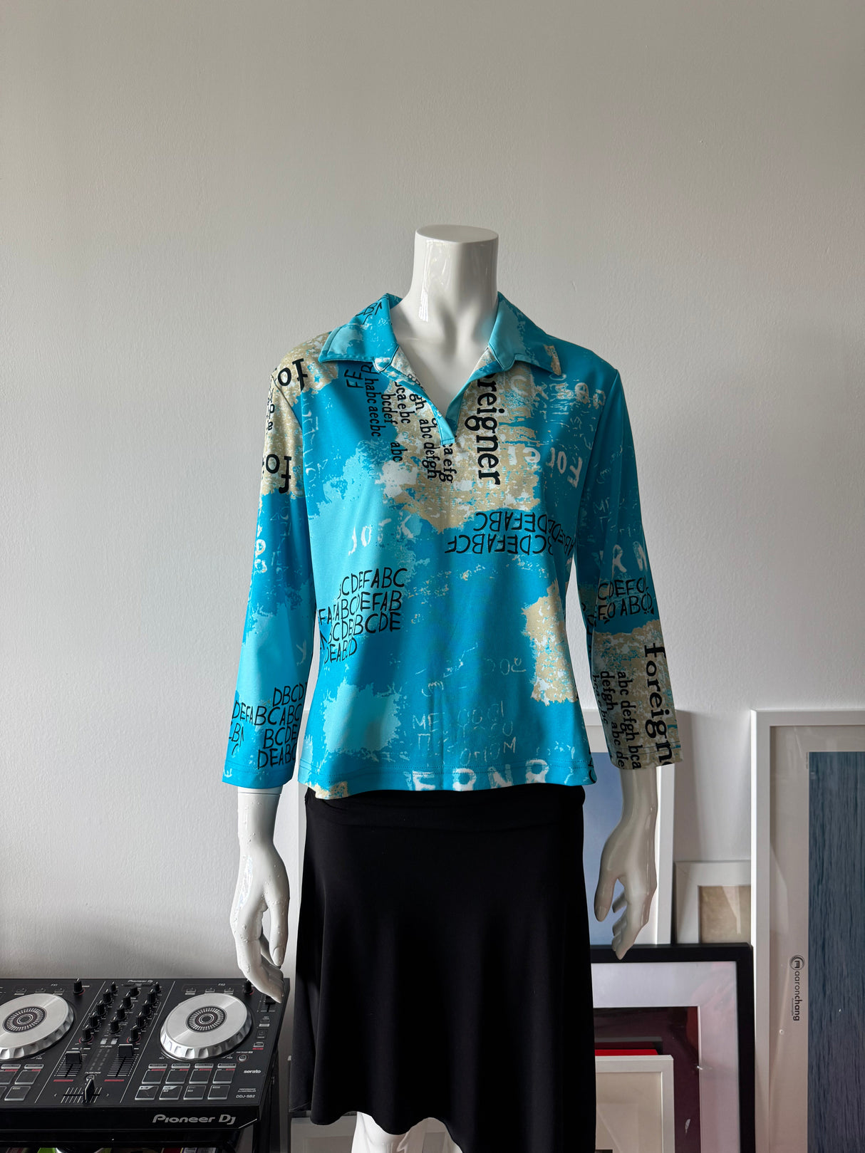 Blue Map Graphic Print Long Sleeve Top