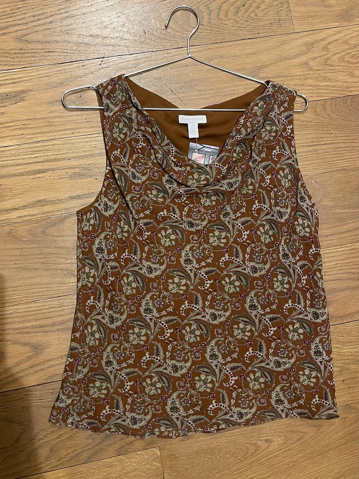 brown floral silk top