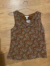brown floral silk top