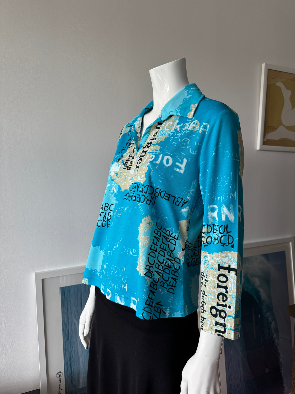 Blue Map Graphic Print Long Sleeve Top