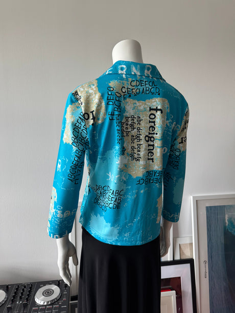 Blue Map Graphic Print Long Sleeve Top