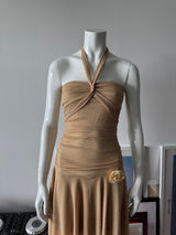 RUBY ROX Gold Glitter Fairy Halter Mini Dress