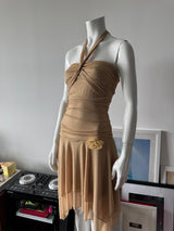 RUBY ROX Gold Glitter Fairy Halter Mini Dress