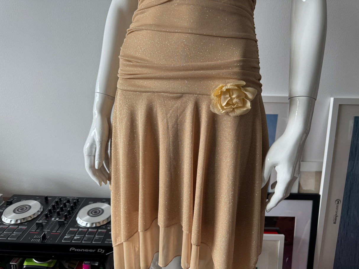 RUBY ROX Gold Glitter Fairy Halter Mini Dress