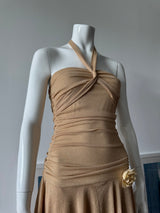 RUBY ROX Gold Glitter Fairy Halter Mini Dress