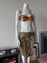 JUST CAVALLI Denim Leopard Print Midi Skirt