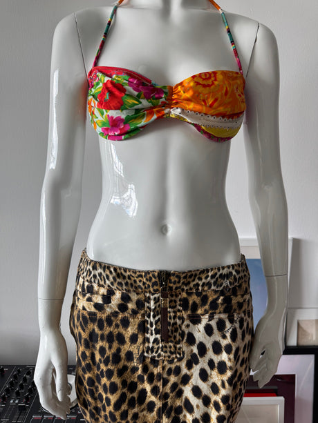 JUST CAVALLI Denim Leopard Print Midi Skirt
