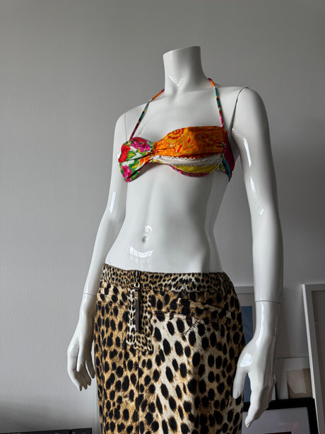 JUST CAVALLI Denim Leopard Print Midi Skirt