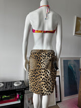 JUST CAVALLI Denim Leopard Print Midi Skirt