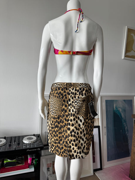 JUST CAVALLI Denim Leopard Print Midi Skirt