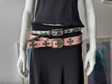 Blue Leather Skinny Belt with Silver Studs