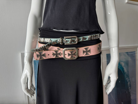Blue Leather Skinny Belt with Silver Studs