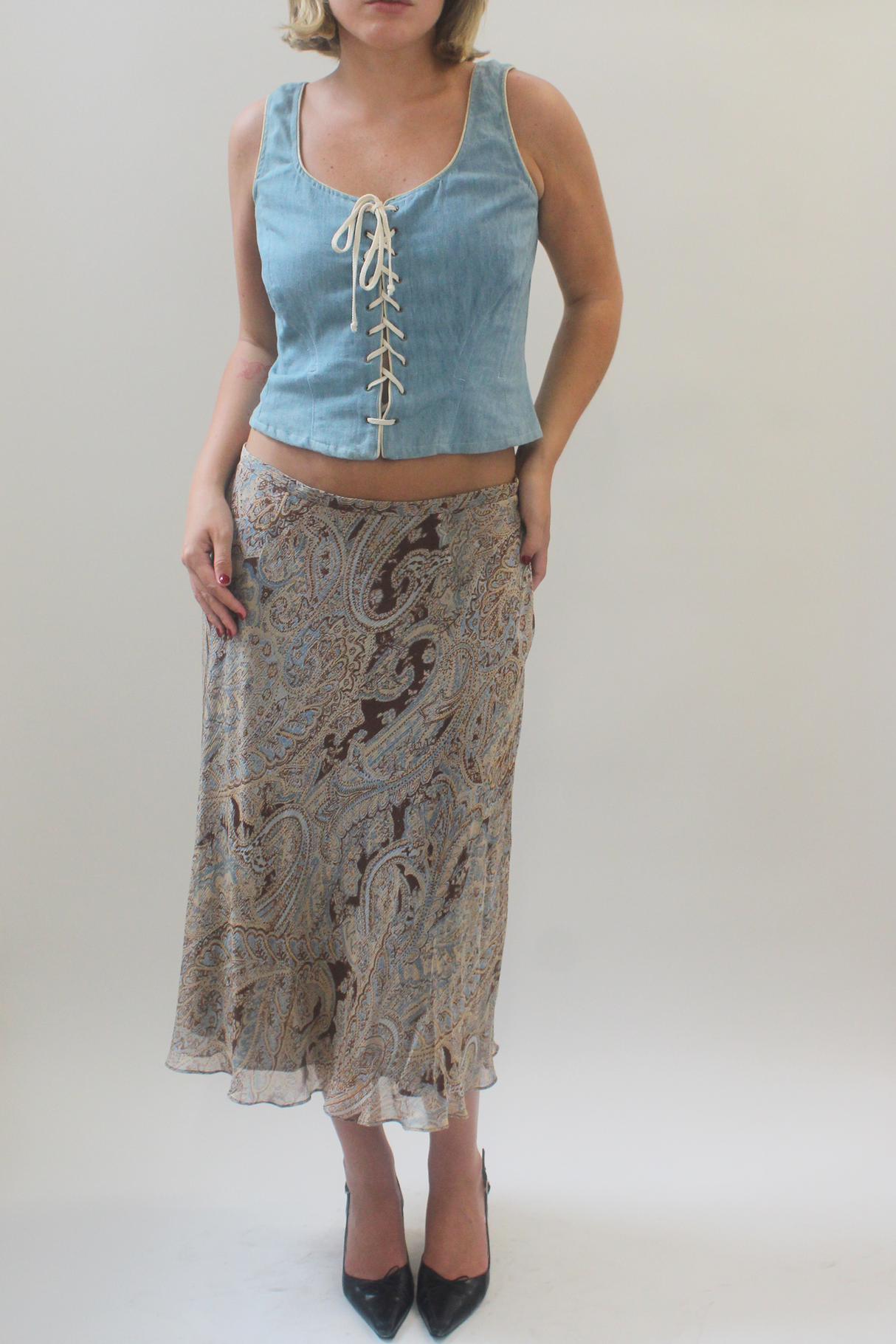 Denim corset top