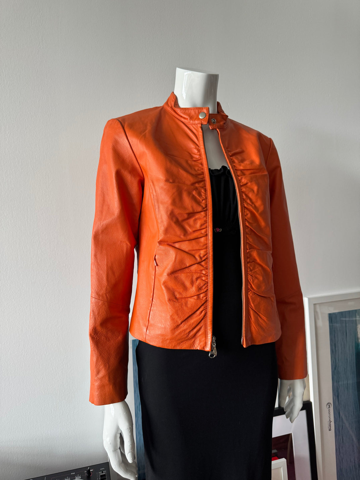 WILSON'S LEATHER Orange Ruched Leather Jacket
