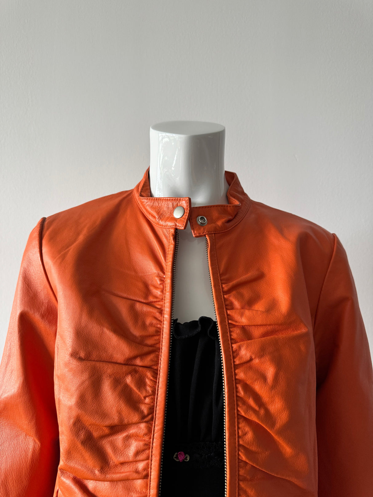 WILSON'S LEATHER Orange Ruched Leather Jacket
