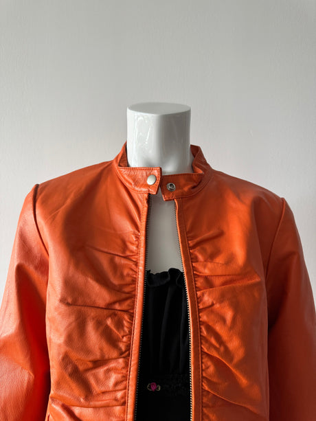 WILSON'S LEATHER Orange Ruched Leather Jacket