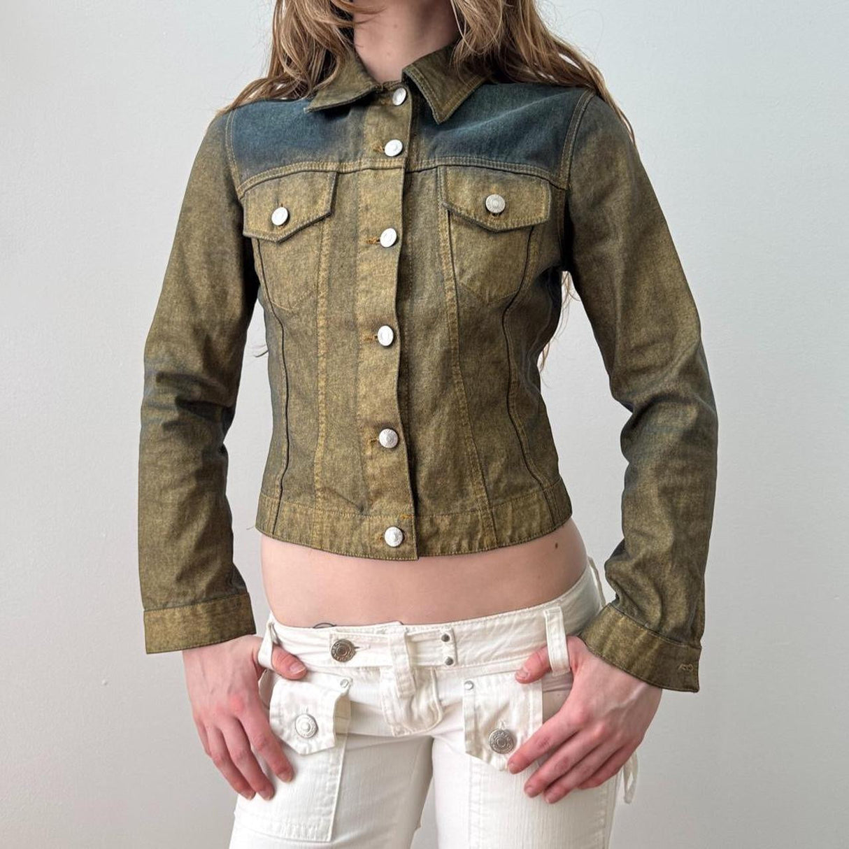 Olive Green Navy Denim Ombre Denim Jacket