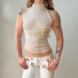 Italian White Pink Sequined Halter Tank
