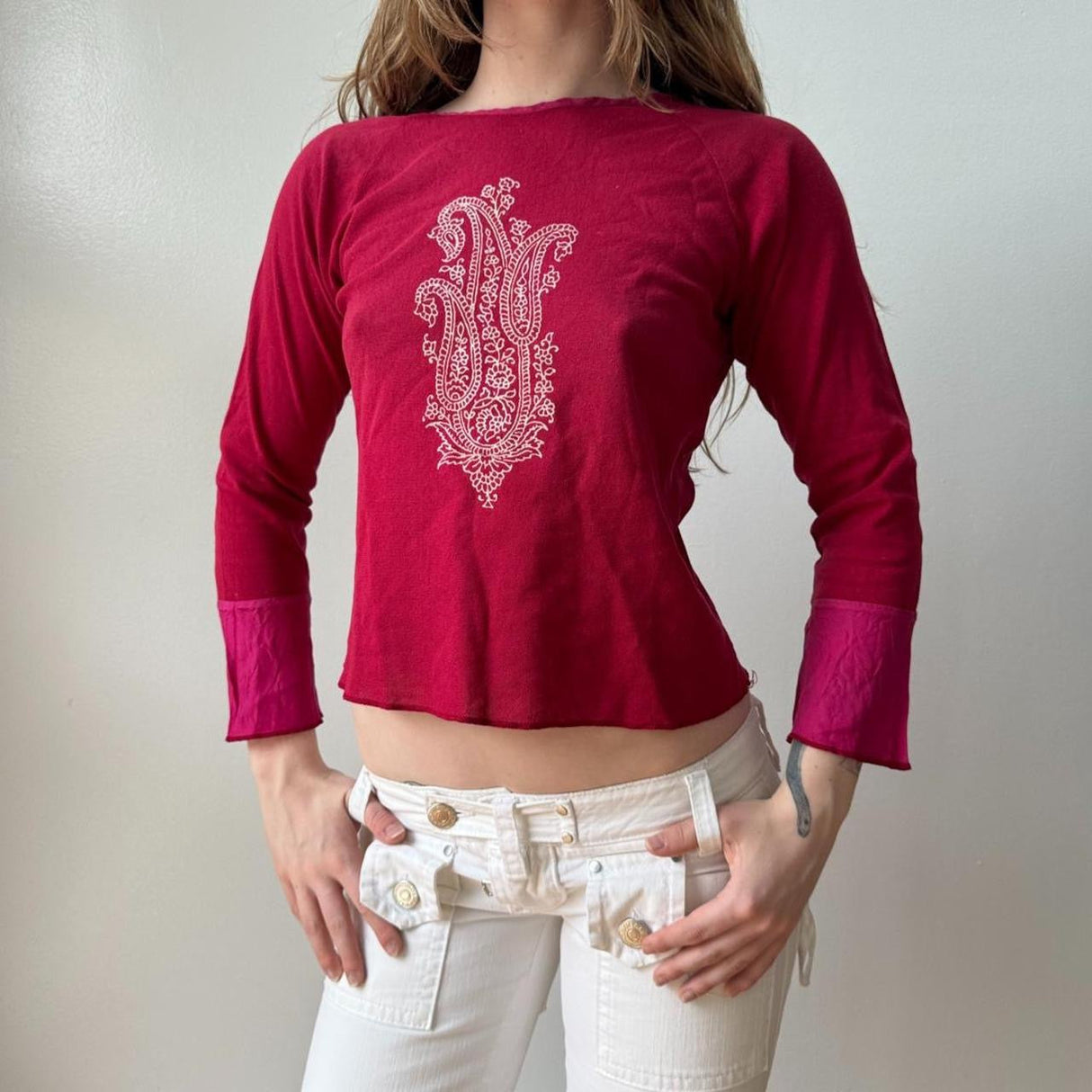 Italian Magenta Graphic Silk Flare Sleeve Tee
