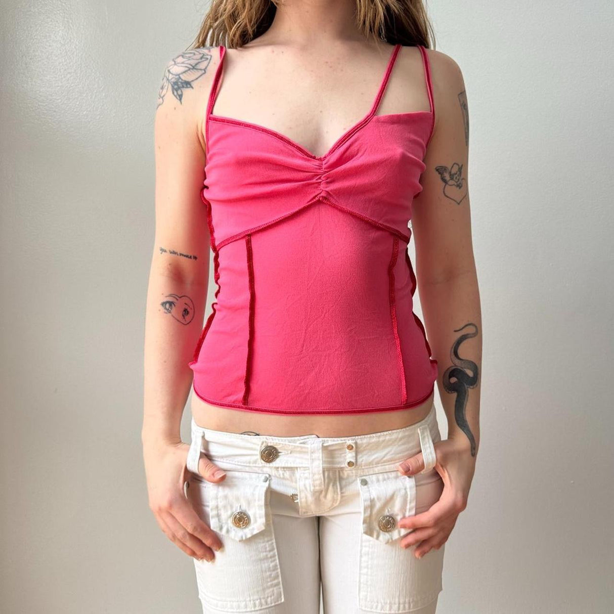 Italian Deadstock Hot Pink Stitched Mesh Tank