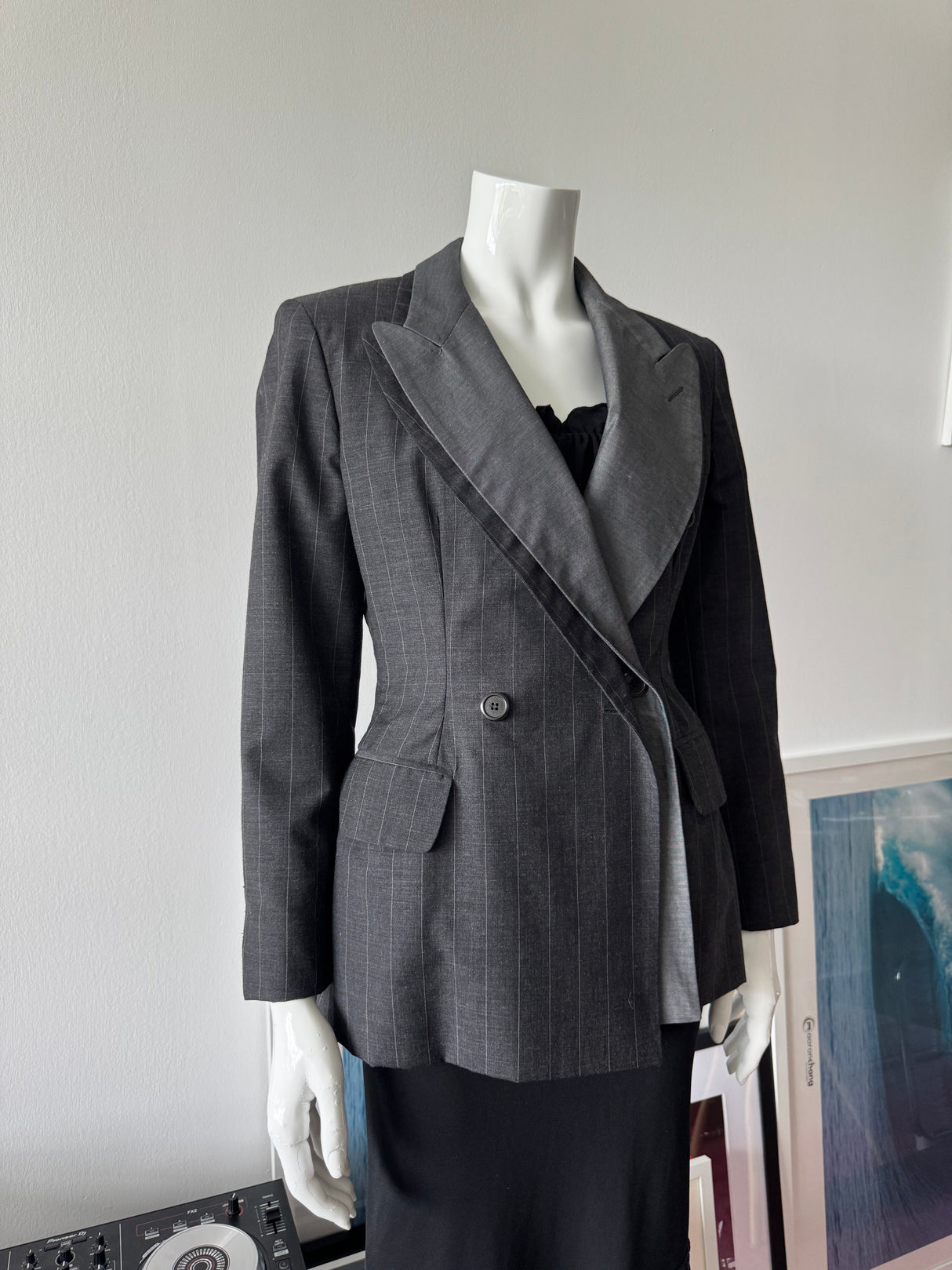 MOSCHINO Couture Deconstructed Gray and Pin Stripe Blazer