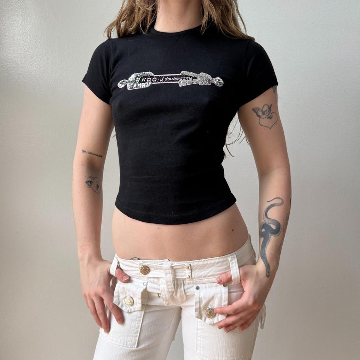 Italian Deadstock Black Beaded Graphic SS Baby Tee