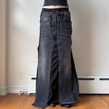 Archival Black Grey Denim Patchwork Maxi Skirt