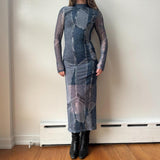 Italian Patchwork Denim Mesh Maxi Dress