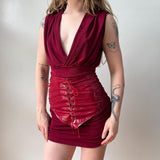 Italian Red Corseted Plunge Mini Dress